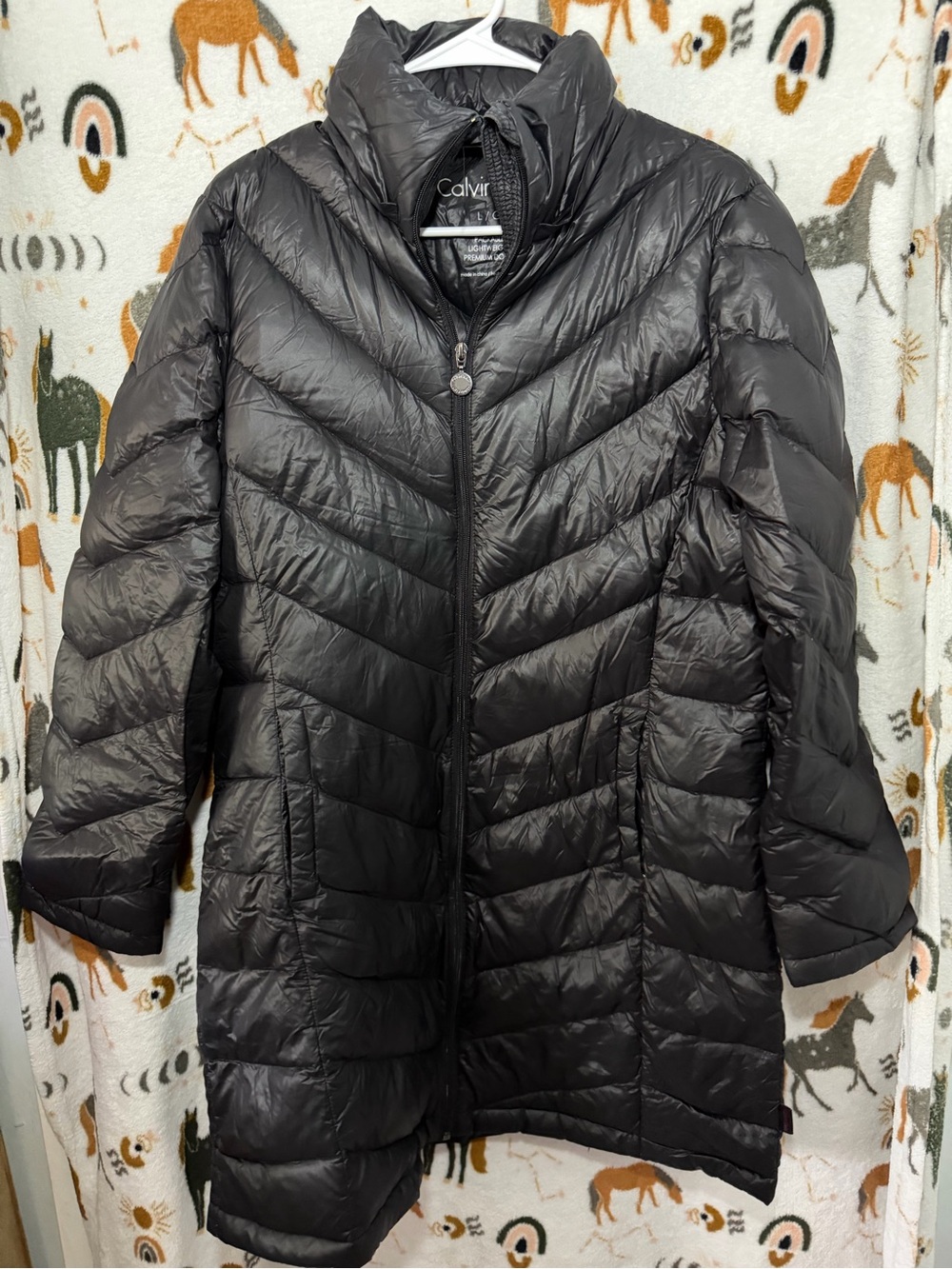 Calvin Klein Women's Black Chevron Quilted Packable Puffer Coat